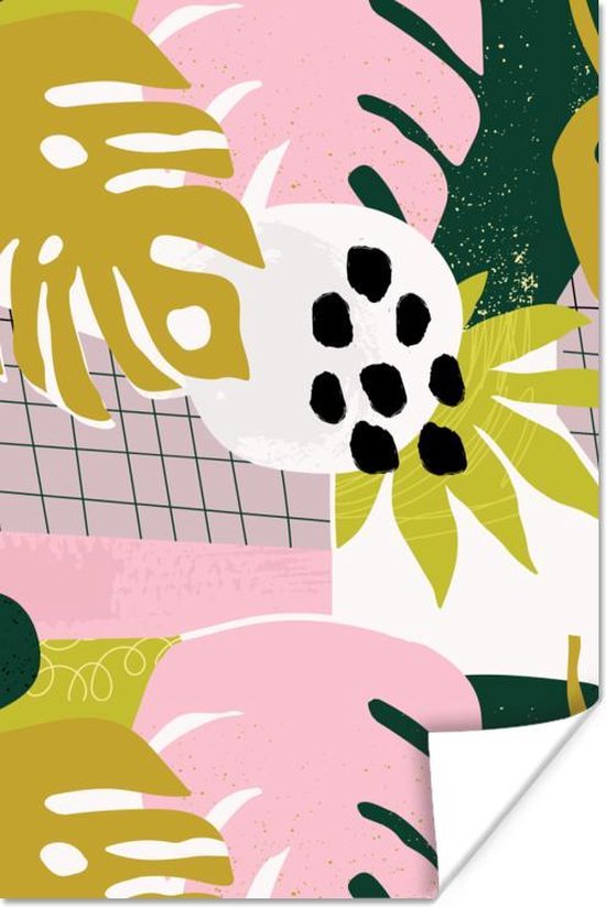 Poster Tropische planten - Roze - Patronen - 120x180 cm XXL