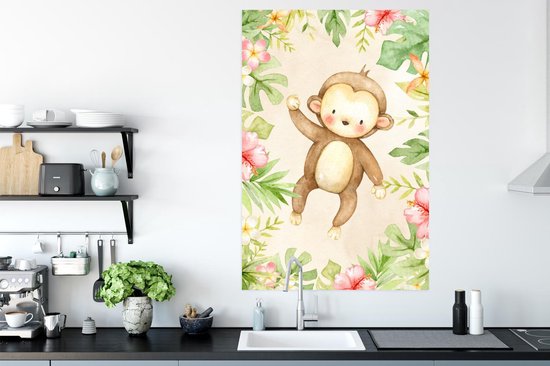 Poster Singe - Fleurs - Plantes - Jungle - 80x120 cm