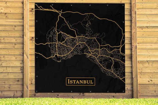 Poster Jardin Map - Istanbul - Or - Zwart - 200x200 cm - Toile jardin - Poster extérieur
