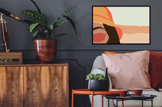 Cadre photo avec affiche - Femme - Lunettes de soleil - Plage - Pastel - 60x40 cm - Cadre pour affiche