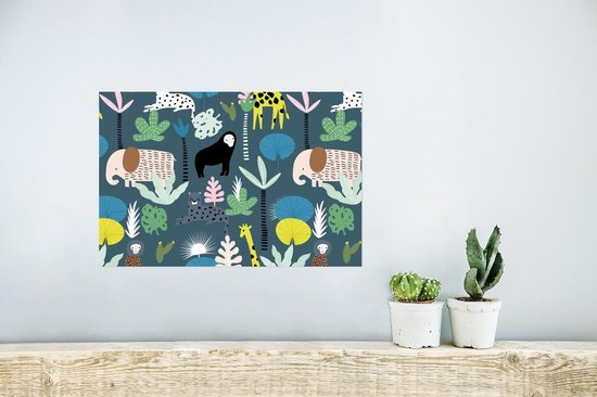 Poster Animaux - Plantes - Jungle - Blauw - 30x20 cm