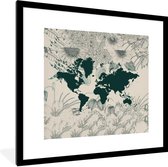 Fotolijst incl. Poster - Wereldkaart - Bloemen - Planten - 40x40 cm - Posterlijst