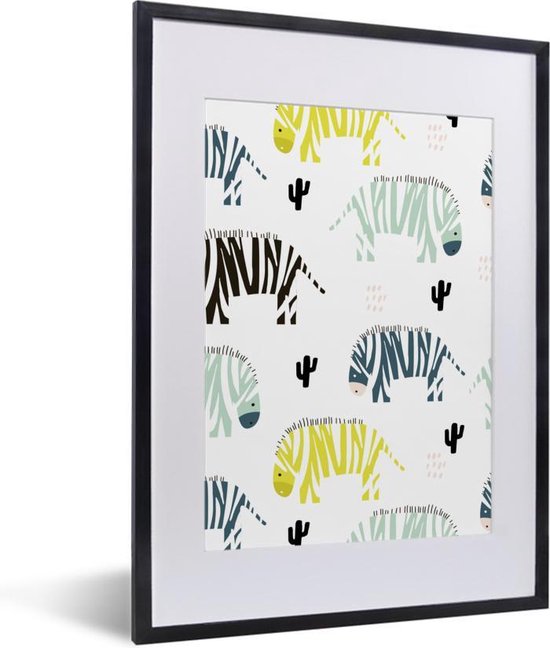 Fotolijst incl. Poster - Zebra - Cactus - Wit - 30x40 cm - Posterlijst