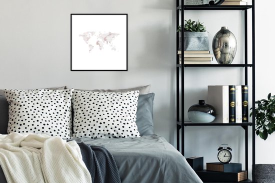 Affiche avec cadre Wereldkaart - Wit - Rose - 40x40 cm