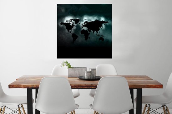 Affiche Wereldkaart - Zwart - Clair - 75x75 cm