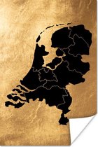 Poster Kaart Nederland - Zwart - Goud - 120x180 cm XXL
