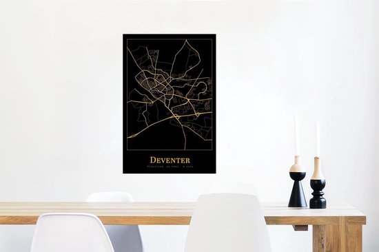Poster Kaart - Deventer - Zwart - Goud - 40x60 cm