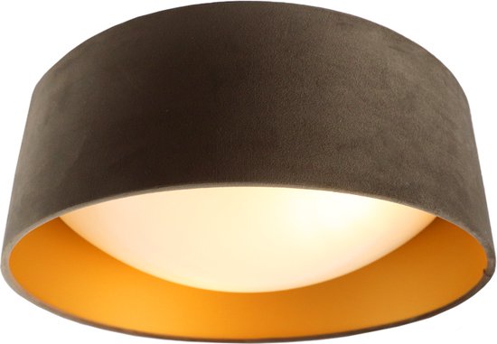 Olucia Dewy - Moderne Plafondlamp - Stof - Goud;Taupe - Rond - 40 cm