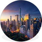 WallCircle - Wandcirkel ⌀ 90 - New York - Zonsondergang - Skyline - Ronde schilderijen woonkamer - Wandbord rond - Muurdecoratie cirkel - Kamer decoratie binnen - Wanddecoratie muurcirkel - Woonaccessoires