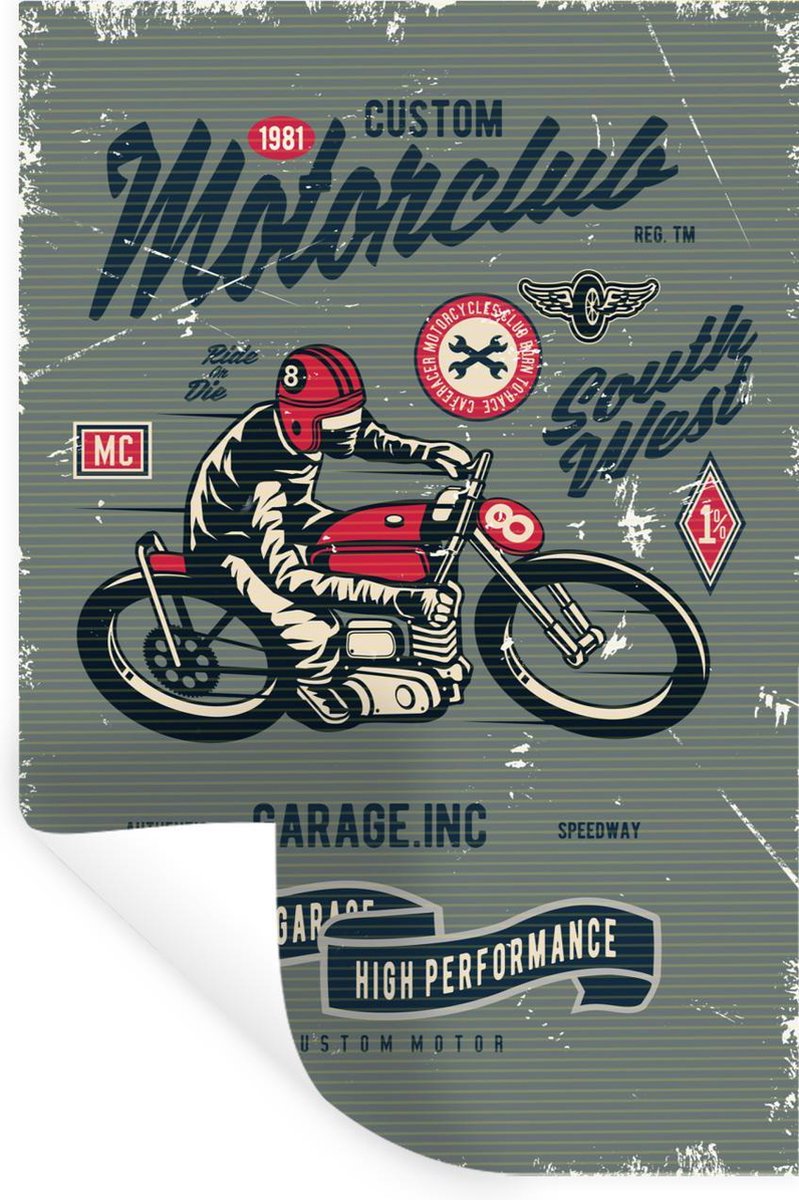 Muurstickers - Sticker Folie - Motor - Sport - Retro - Tekening - 20x30 cm - Plakfolie - M