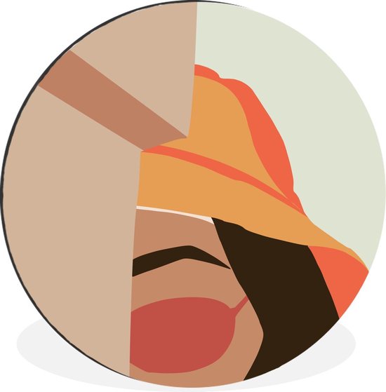 WallCircle - Tableau - Femme Chapeau Lunettes Soleil - Multicolore - 140 X 140 Cm