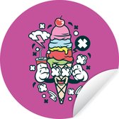 WallCircle - Stickers muraux - Cercle Papier Peint - Crème Glacée - Vintage - Tasse - 30x30 cm - Cercle Mural - Auto Adhésif - Autocollant Rond Papier Peint