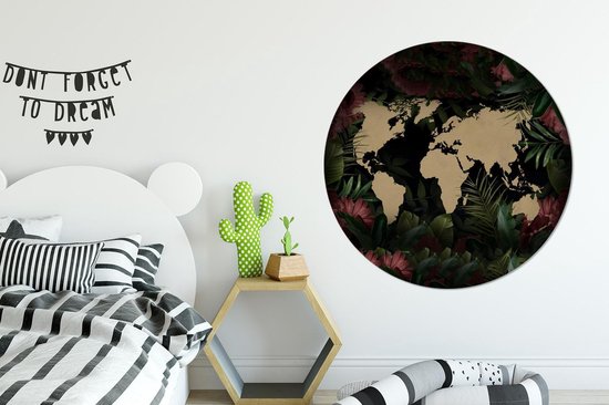 WallCircle - Cercle mural - Cercle mural - Wereldkaart - Fleurs - Rose - Aluminium - Dibond - 120x120 cm - Intérieur et extérieur XXL