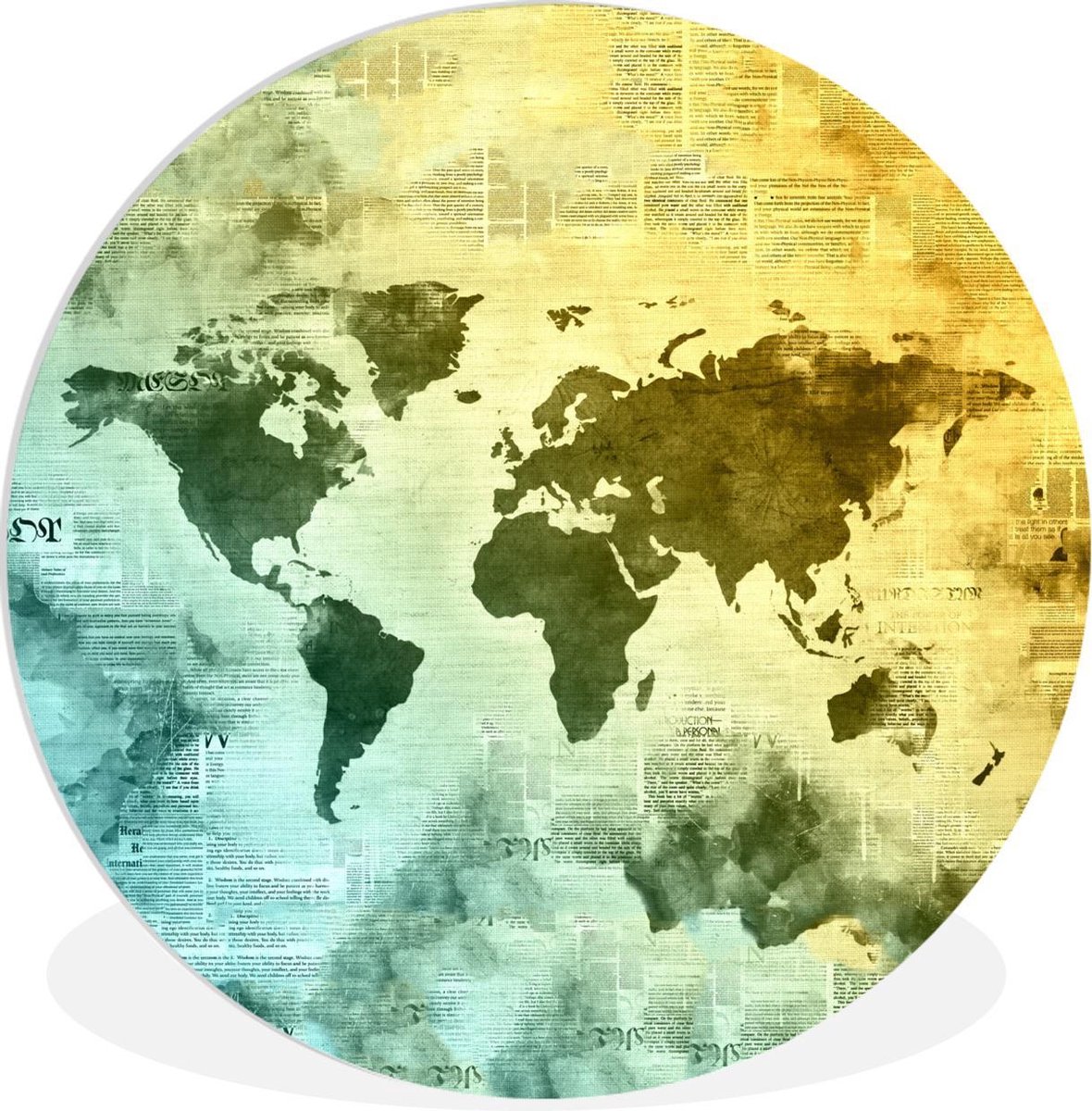 Wandcirkel - Muurcirkel Binnen - Wereldkaart - Waterverf - Kleuren - ⌀ 30 cm - Wanddecoratie - Ronde Schilderijen