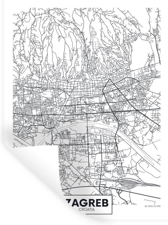 Stickers muraux - Carte - Zagreb - Croatie - Simple - 90x120 cm - Feuille adhésive