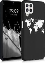 kwmobile hoesje voor Samsung Galaxy A22 4G - backcover voor smartphone - Wereldkaart design - wit / zwart