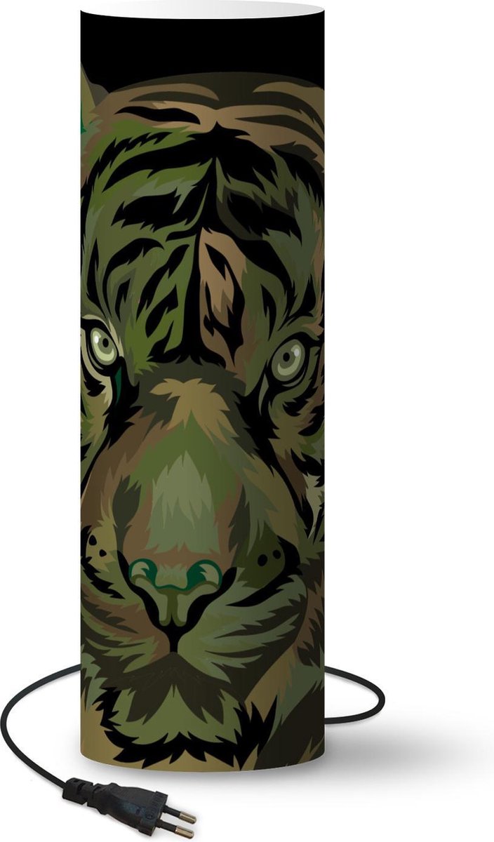 Lamp - Nachtlampje - Tafellamp slaapkamer - Tijger - Kop - Groen - 50 cm hoog - Ø15.9 cm - Inclusief LED lamp