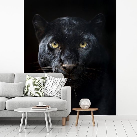 Behang - Fotobehang Panter - Zwart - Geel - Breedte 225 cm x hoogte 280 cm