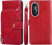 Voor Huawei nova 8 Pro 5G Rits Tas PU + TPU Horizontale Flip Lederen Case met Houder & Kaartsleuf & Portemonnee & Lanyard (Rood)