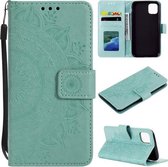 Totem Flower reliëf horizontale flip TPU + PU lederen tas met houder & kaartsleuven & portemonnee voor iPhone 13 Pro (groen)