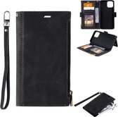 Side Zipper Back Card Horizontale Flip PU lederen tas met kaartsleuven & portemonnee & fotolijst & Lanyard voor iPhone 13 Pro Max (zwart)