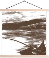 Porte-affiche avec affiche - Affiche scolaire - Bateau - Mer - Canne à pêche - 60x60 cm - Lattes vierges