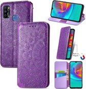 Voor Infinix X680/Smart 4 Bloeiende Mandala Reliëfpatroon Magnetische Horizontale Flip Lederen Case met Houder & Kaartsleuven & Portemonnee (Paars)