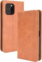 Voor Oukitel C21 Pro Magnetische Gesp Retro Crazy Horse Textuur Horizontale Flip Leather Case met Houder & Kaartsleuven & Fotolijst (Bruin)