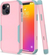 Commuter schokbestendig TPU + pc-beschermhoes voor iPhone 13 (roze + grijsgroen)