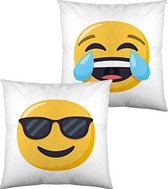 Kussen met vulling Emoji Face with Tears of Joy and Smiling with Sunglasses (40 x 40 cm)