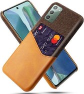 Voor Samsung Galaxy Note20 5G Doek Textuur PC + PU lederen achterkant Schokbestendig hoesje met kaartsleuf (oranje)