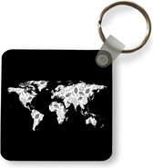 Sleutelhanger - Uitdeelcadeautjes - Wereldkaart - Bladeren - Zwart - Plastic