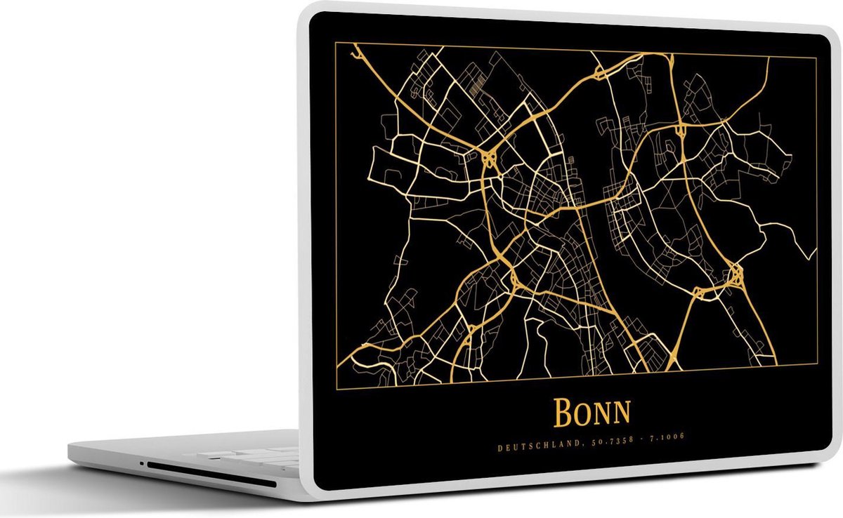 Laptop sticker - 14 inch - Kaart - Bonn - Goud - Zwart - 32x5x23x5cm - Laptopstickers - Laptop skin - Cover