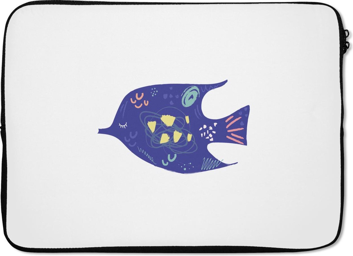 Laptophoes 14 inch - Vis - Paars - Pastel - Laptop sleeve - Binnenmaat 33x23 cm - Zwarte achterkant