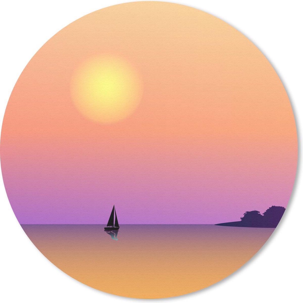 Muismat rond 30x30 cm - Mousepad Zeilboot - Zee - Nacht - Pastel - Ronde muismatten