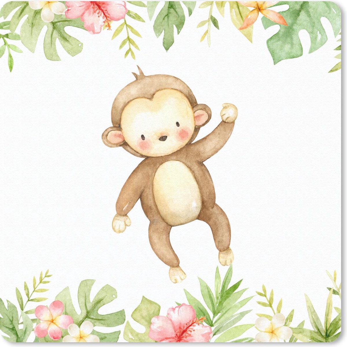 Muismat 30x30 cm - Mousepad Aap - Waterverf - Jungle - Muismatten