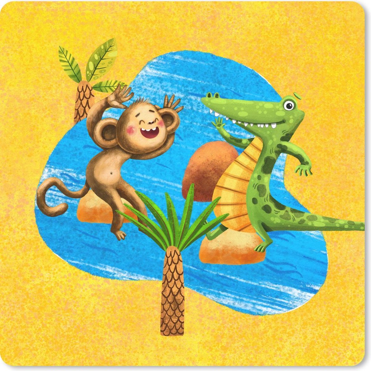 Muismat 20x20 cm - Mousepad Aap - Krokodil - Jungle - Water - Muismatten