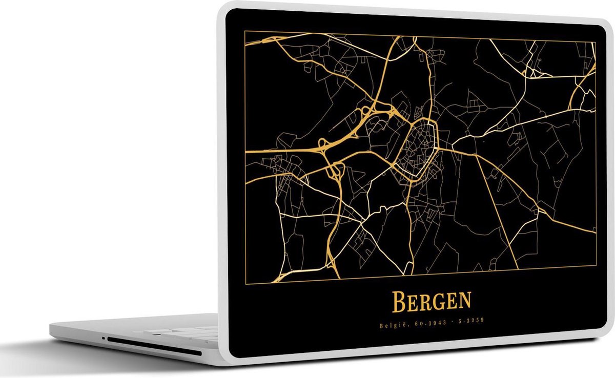 Laptop sticker - 15.6 inch - Kaart - Bergen - Goud - Zwart - 36x27,5cm - Laptopstickers - Laptop skin - Cover