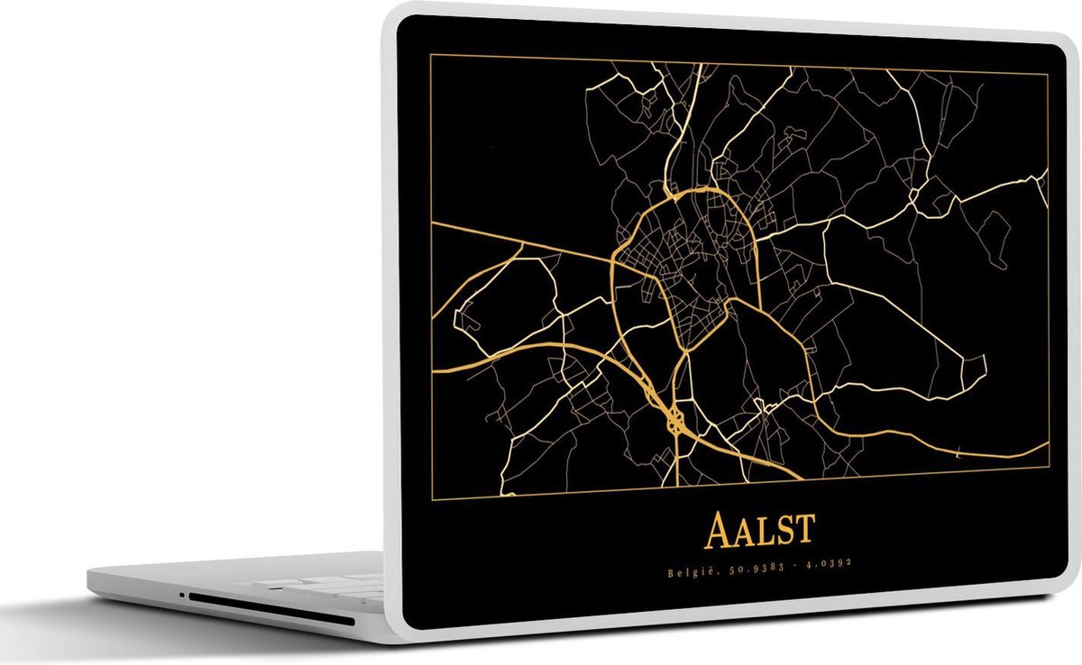 Laptop sticker - 11.6 inch - Kaart - Aalst - Zwart - Goud - 30x21cm - Laptopstickers - Laptop skin - Cover