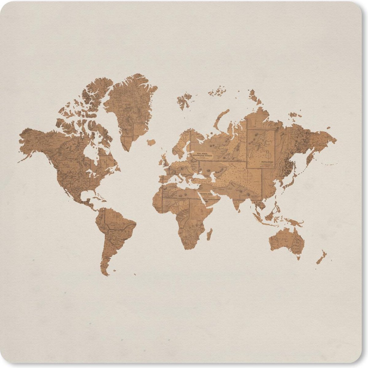 Muismat 30x30 cm - Mousepad Wereldkaart - Oud - Bruin - Muismatten