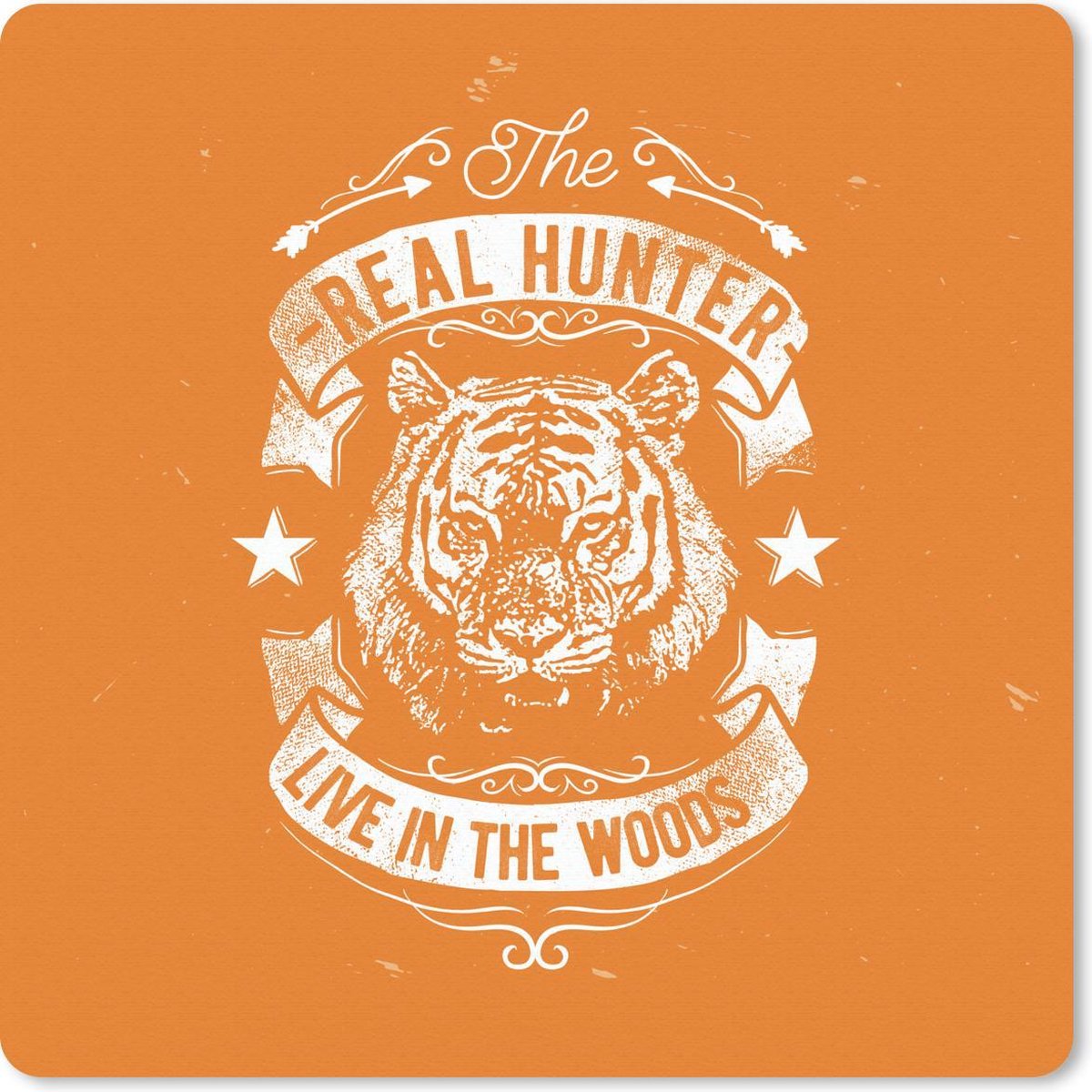 Muismat 20x20 cm - Mousepad Vintage - Tijger - Oranje - Muismatten