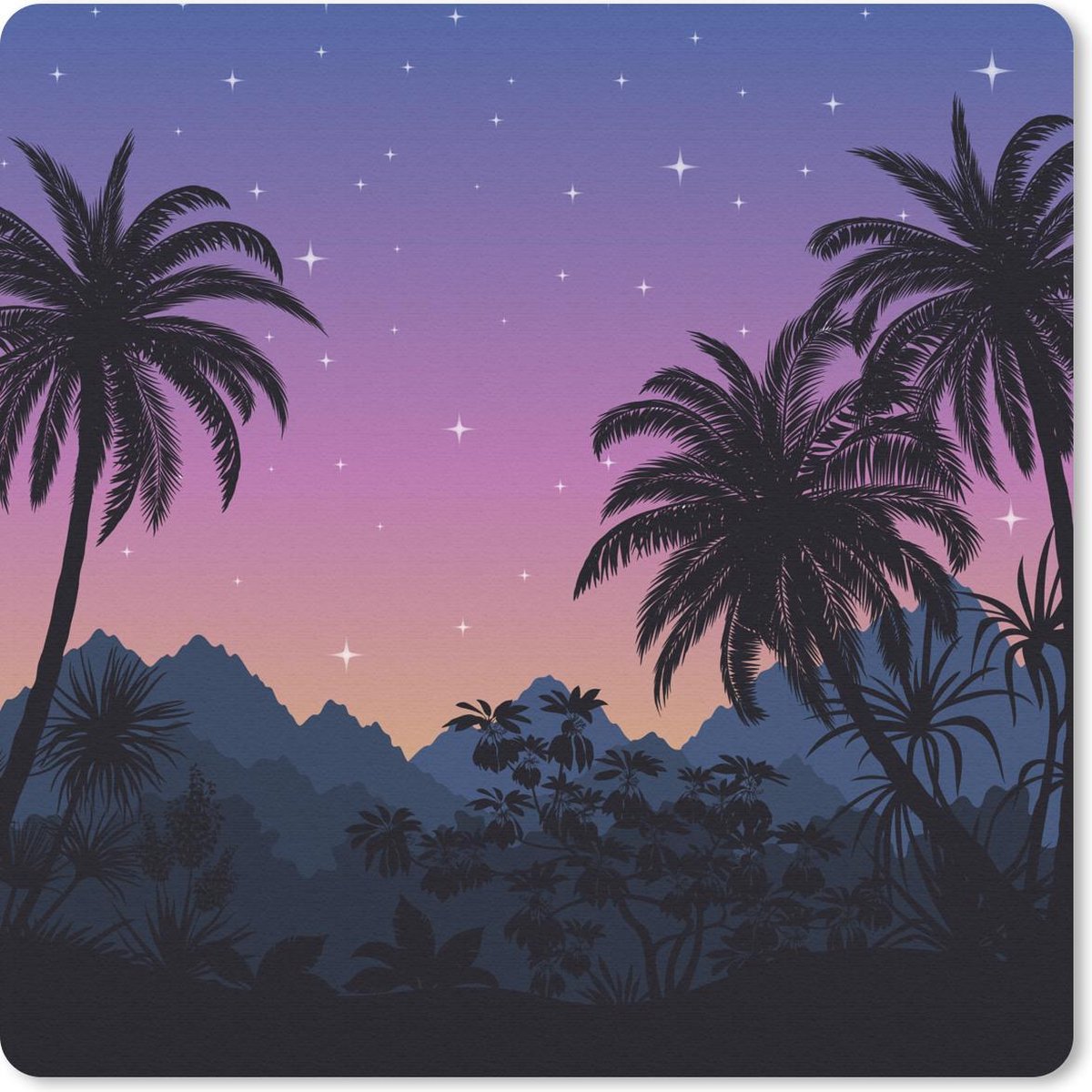 Muismat 20x20 cm - Mousepad Sterrenhemel - Palmboom - Berg - Muismatten