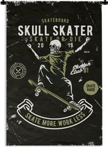 Wandkleed - Wanddoek - Skelet - Skateboard - Vintage - Quote - 60x90 cm - Wandtapijt