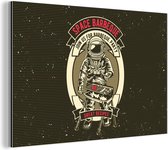 Wanddecoratie Metaal - Aluminium Schilderij Industrieel - Vintage - Astronaut - BBQ - 90x60 cm - Dibond - Foto op aluminium - Industriële muurdecoratie - Voor de woonkamer/slaapkamer