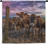 Wandkleed - Wanddoek - Koe - Hek - Gras - 60x60 cm - Wandtapijt