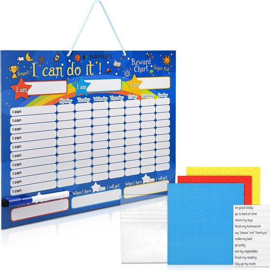 Navaris magnetisch beloningsbord in het Engels - Taakplanner voor kinderen - Beloningssysteem met sterren en activiteiten - Blauw