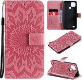 Voor OPPO Realme C20/C21 Zon Embossing Patroon Horizontale Flip Leather Case met Kaartsleuf & Houder & Portemonnee & Lanyard (Roze)