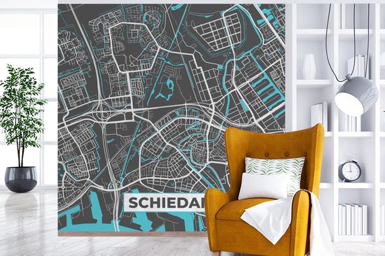 Papier peint - Papier peint photo Plan d'étage - Schiedam - Grijs - Blauw - Largeur 350 cm x Hauteur 350 cm