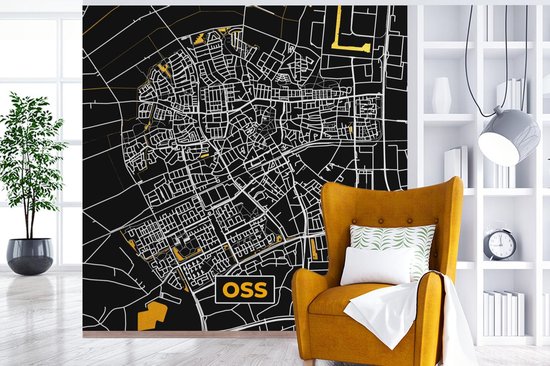 Behang - Fotobehang Kaart - Oss - Goud - Zwart - Breedte 220 cm x hoogte 220 cm