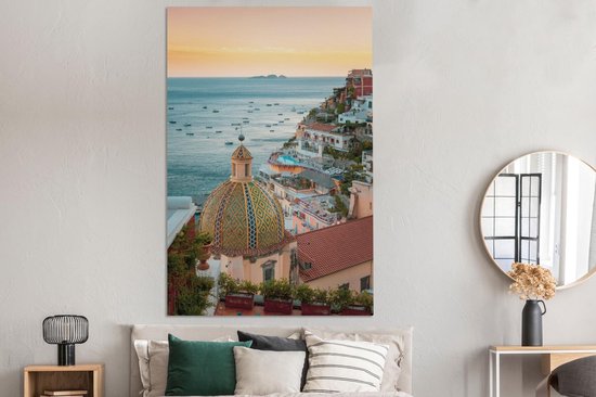 Toile Peinture Italie - Mer - Maisons - 120x180 cm - Décoration murale XXL